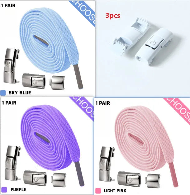 Press lock elastic shoelaces with 8mm widened flat design in various colours