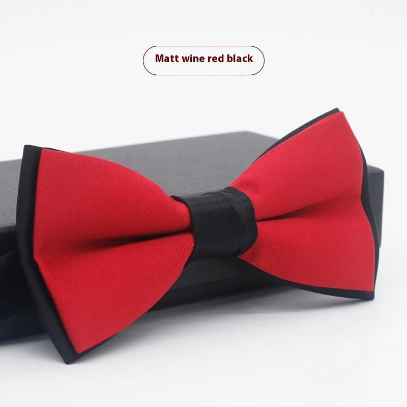 Men's flat head solid colour bow tie in polyester, showing 12cm by 6cm size on a background.