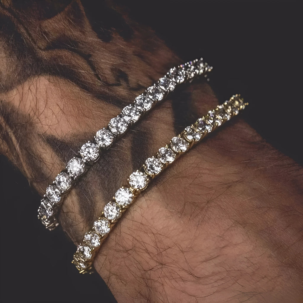Men's geometric hip hop bracelet with single row rhinestones and zirconia tennis charm