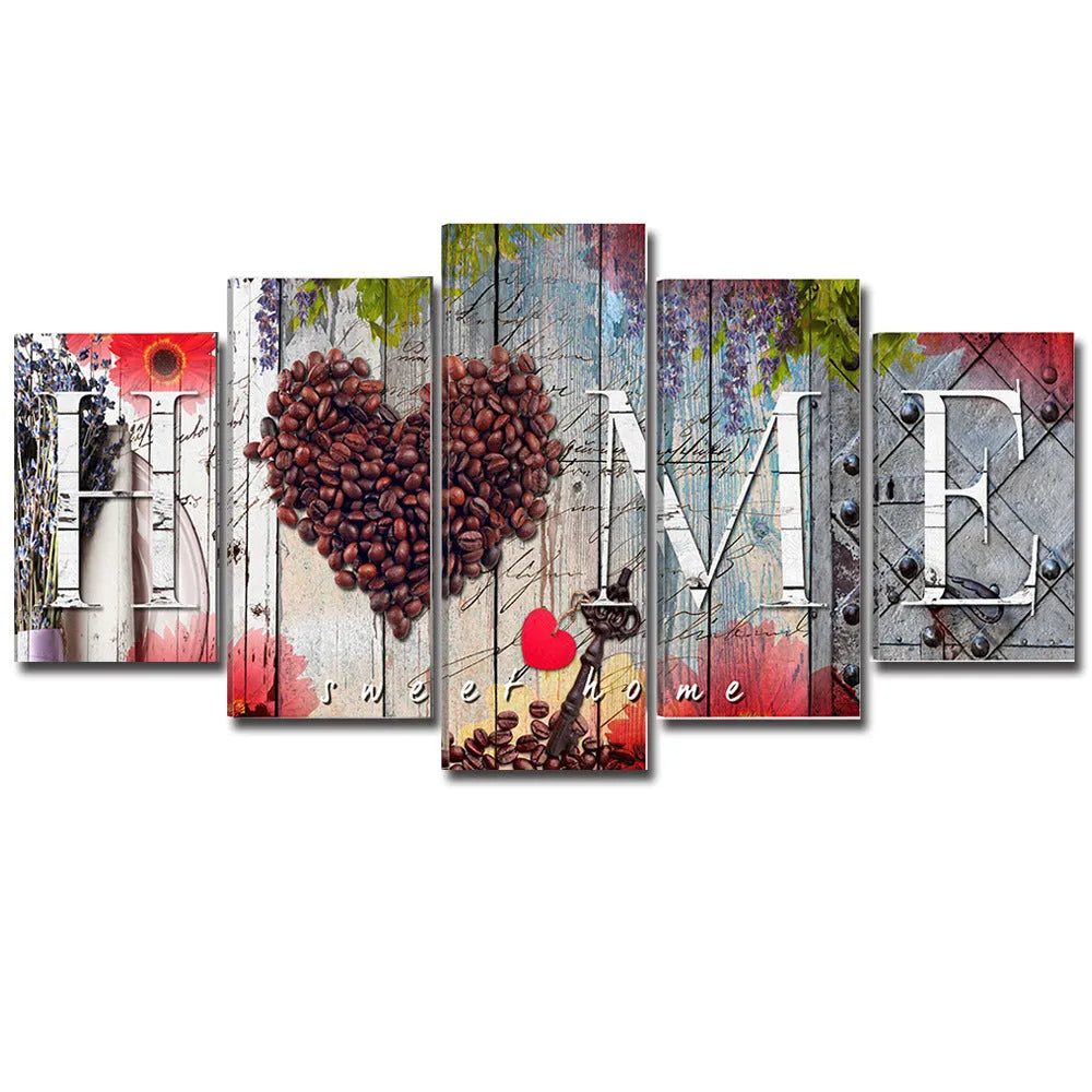Set of five unframed red oil painting canvas boards in varying sizes for wall display.