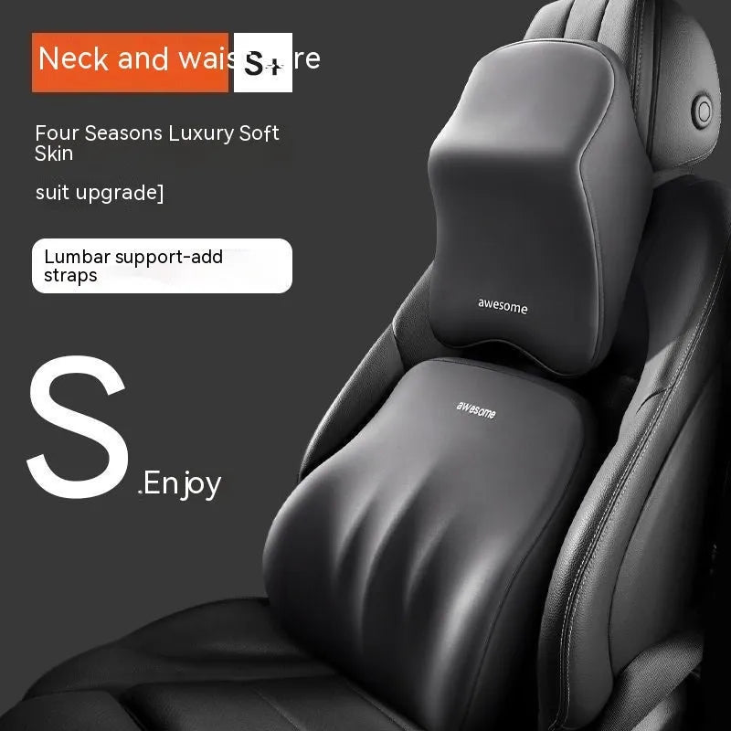 Car headrest and lumbar support pillow set in four colour options with memory foam filling