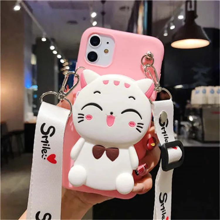 Cartoon camouflage print silicone wallet case for Huawei smartphones in multiple colours.