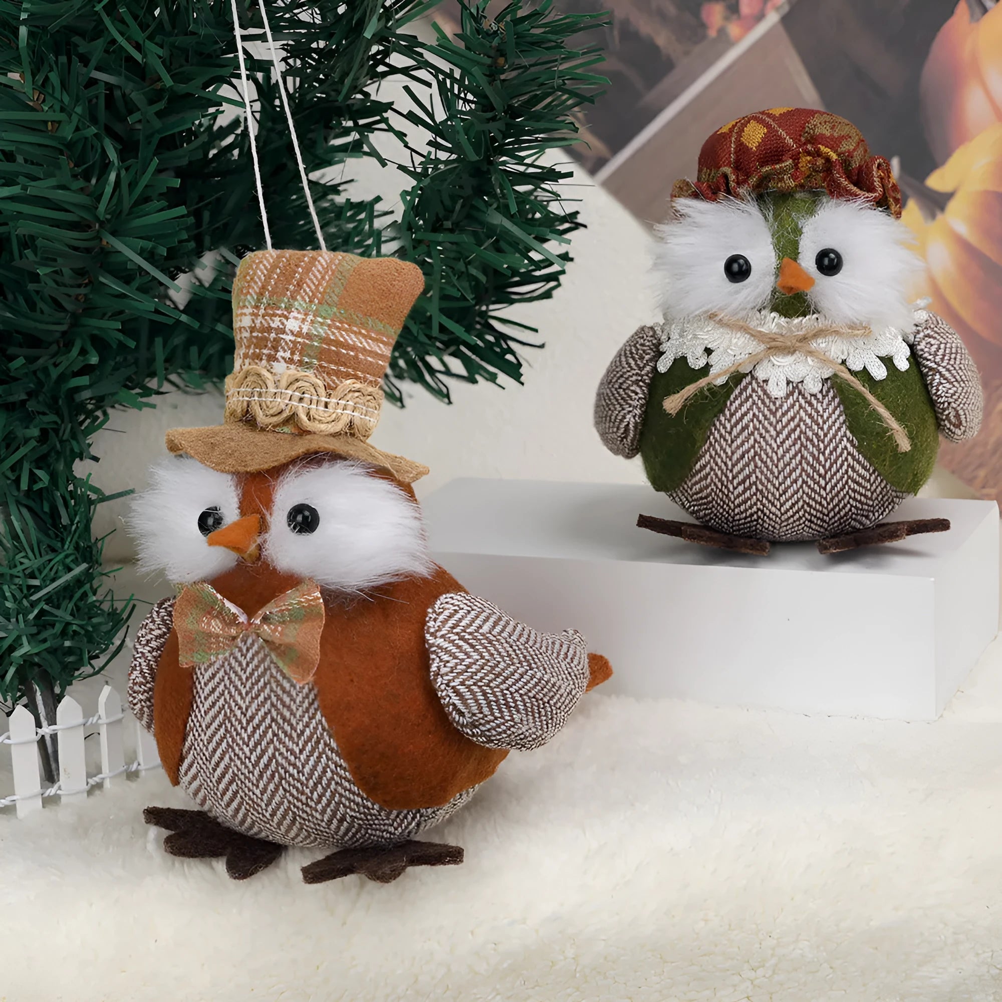 Orange or green handmade owl pendant ornament for Thanksgiving window or desktop decoration