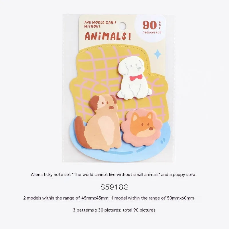Animal shaped sticky note set with 90 pages in six colour variations
