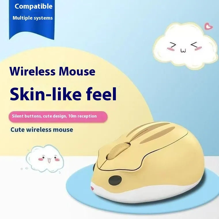 Hamster 109E wireless Bluetooth silent mouse in yellow, pink, or grey colour on a white background.