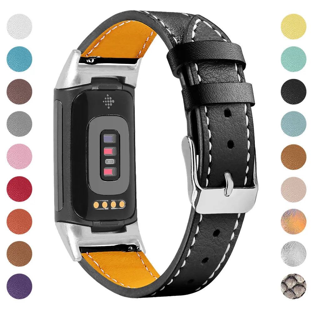 Genuine leather strap for Fitbit Charge 5 and Charge 6 smartwatch in multiple colour options
