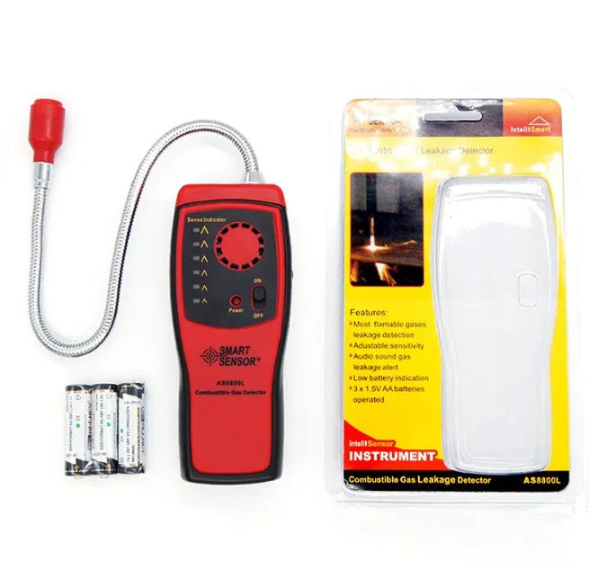 AS8800L portable flammable gas detector unit showing front panel with LED lights