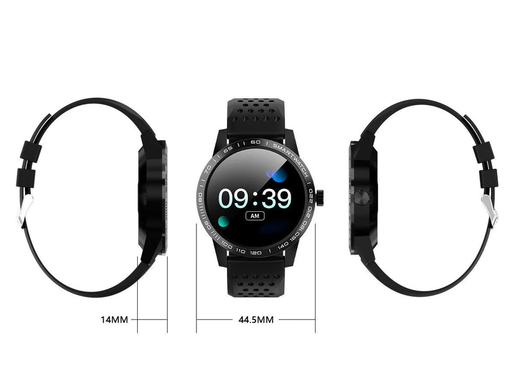 Slim black or blue smart bracelet with a 1.3-inch colour screen showing fitness metrics.