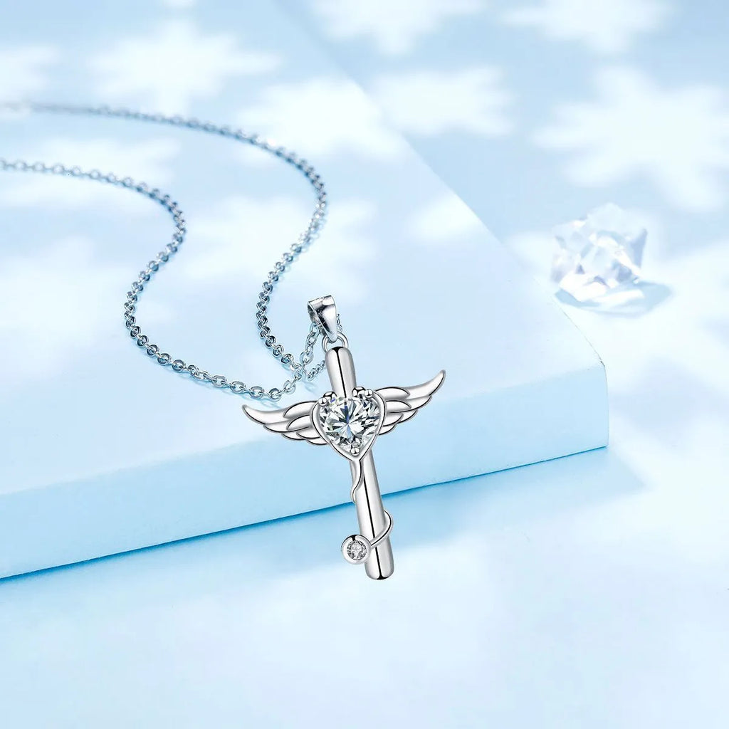 Wings cross stethoscope necklace in electroplated copper available in white or red diamond colours