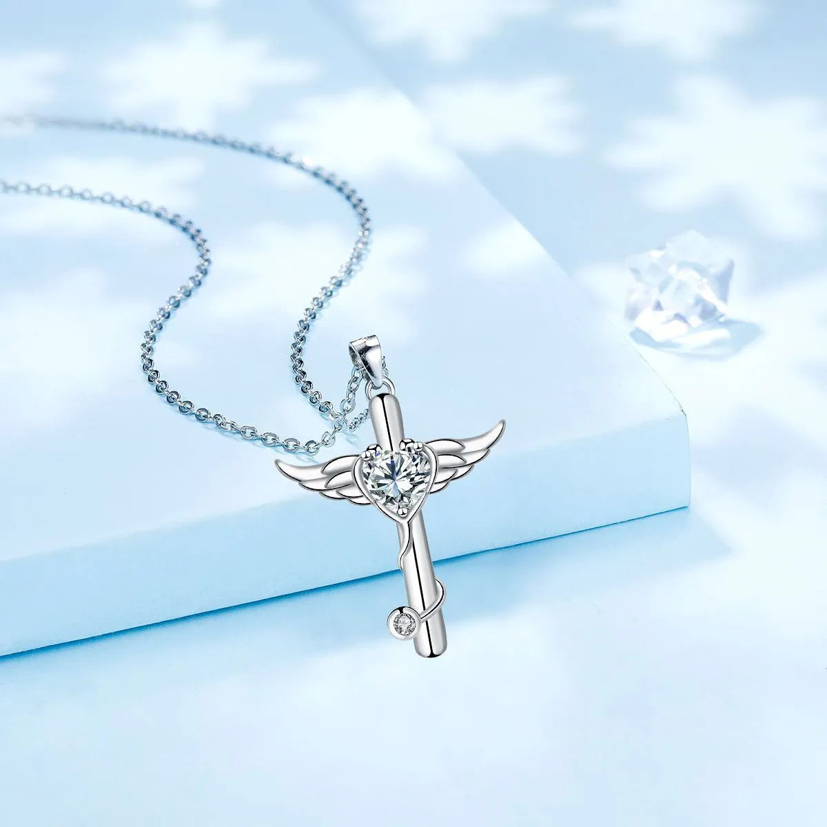 Wings cross stethoscope necklace in electroplated copper available in white or red diamond colours
