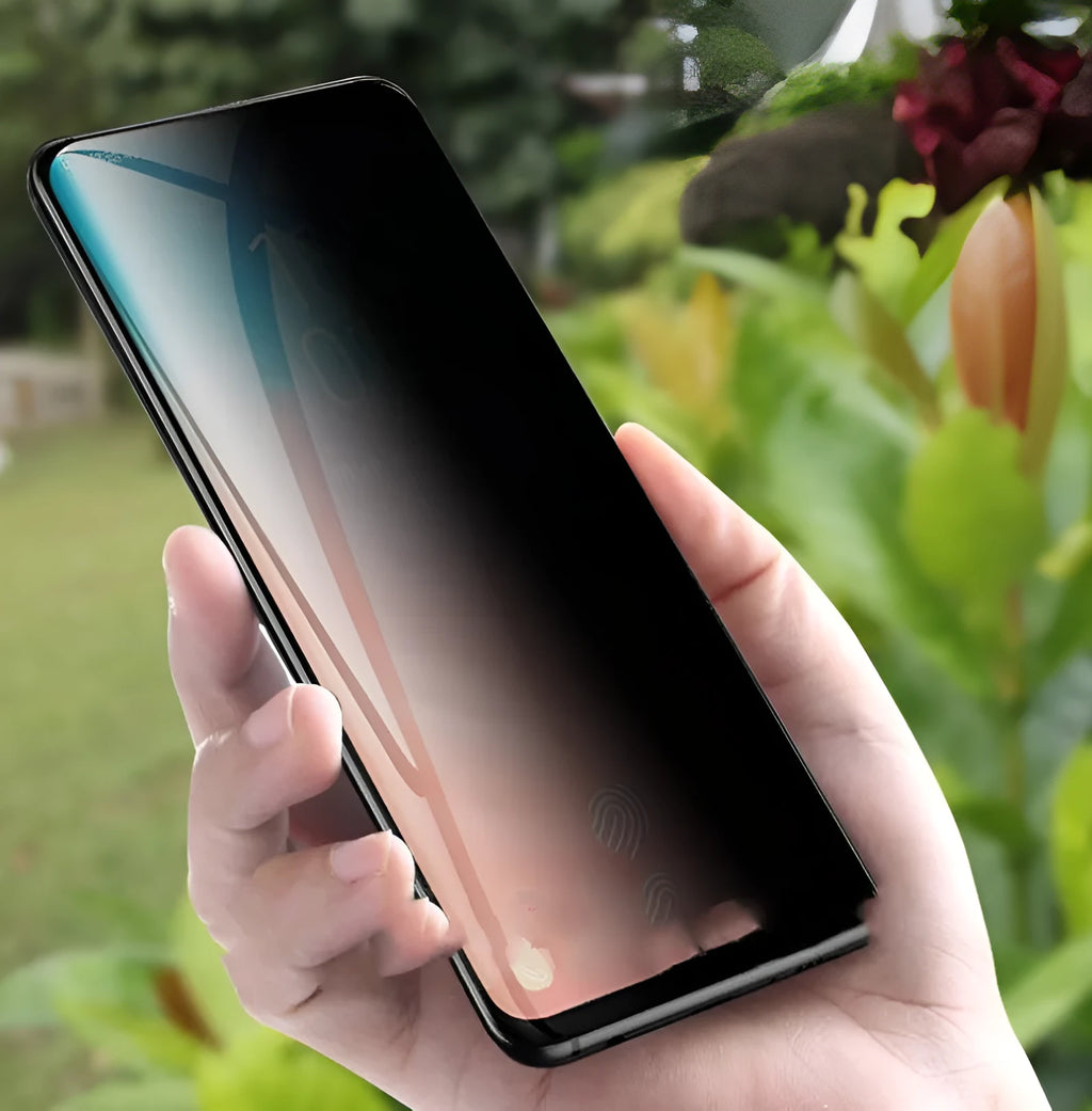 Full coverage tempered glass screen protector for Samsung Galaxy phones on a display.
