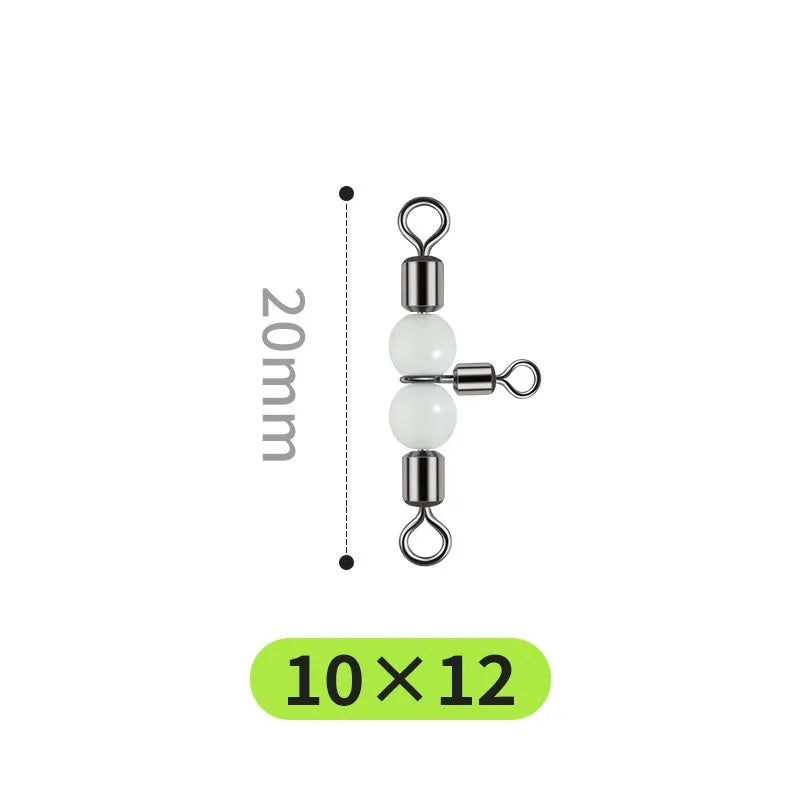 Copper fishing lure luminous swivel beads with three-fork rotation and T-type balance fork design