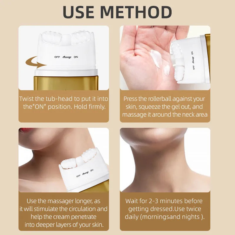Neck moisturising cream with roller applicator for dry skin care treatment