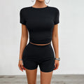 Women's solid colour sports suit 2-piece set with viscose t-shirt and elastic shorts