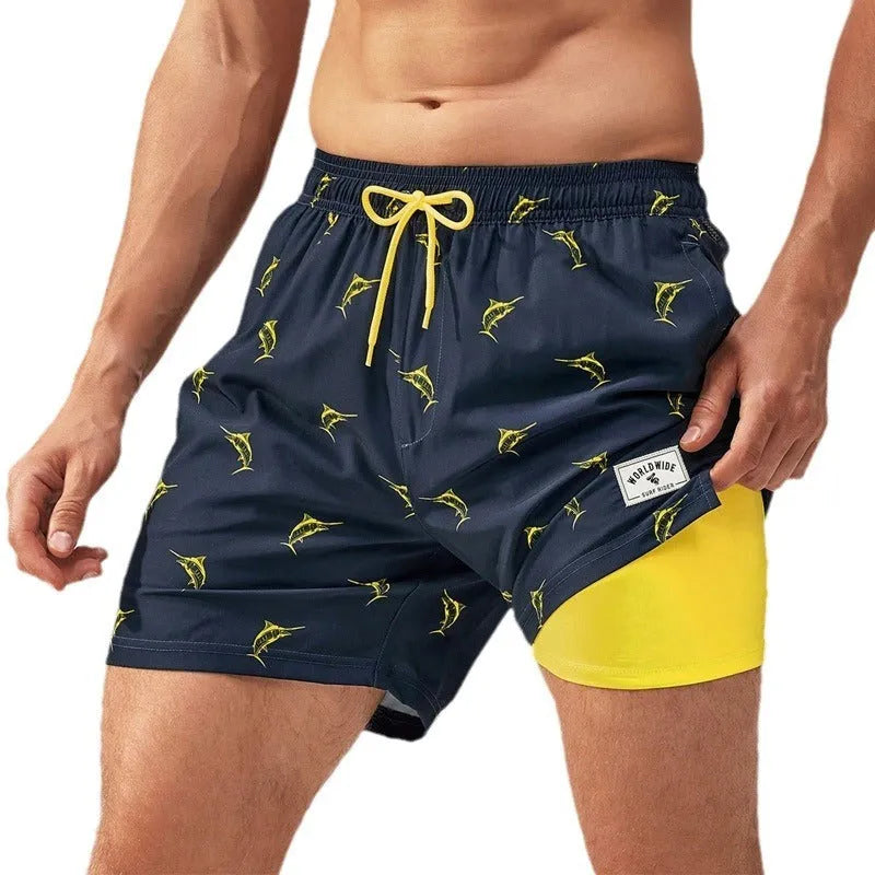 Men's loose fit quick-drying swimming trunks in spandex with colourful pattern options