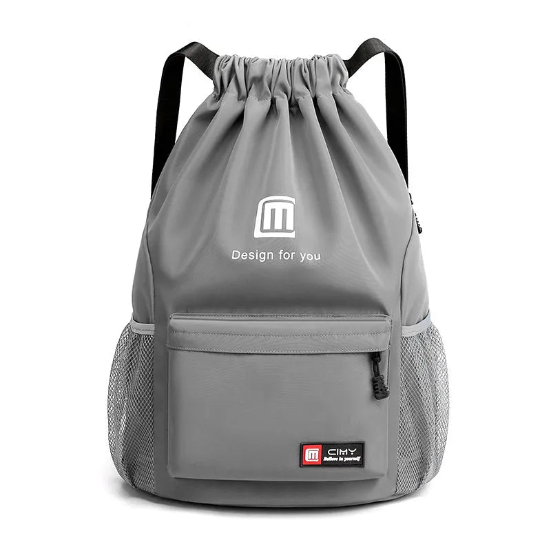 Oxford fabric drawstring travel backpack in multiple colours with double shoulder straps and pull-belt closure