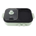 White and green dual-function electric caldron and frying oven appliance with mechanical controls