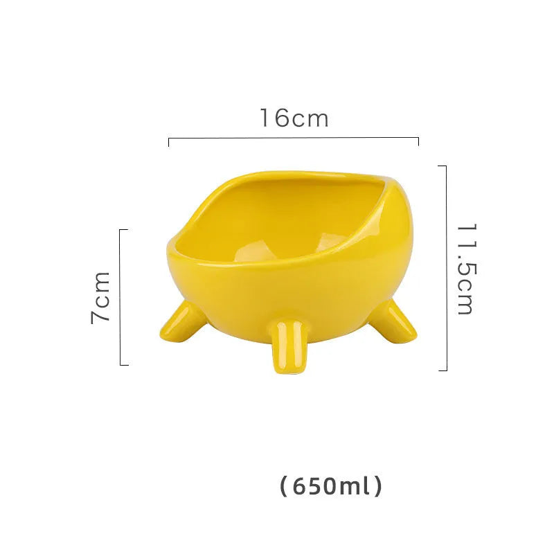 Green ceramic pet food bowl with four-legged stability design for cats and small dogs