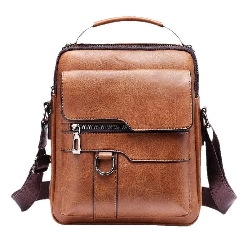 Men's one shoulder retro business crossbody bag in waterproof PU leather, solid colour, with tablet carrying option