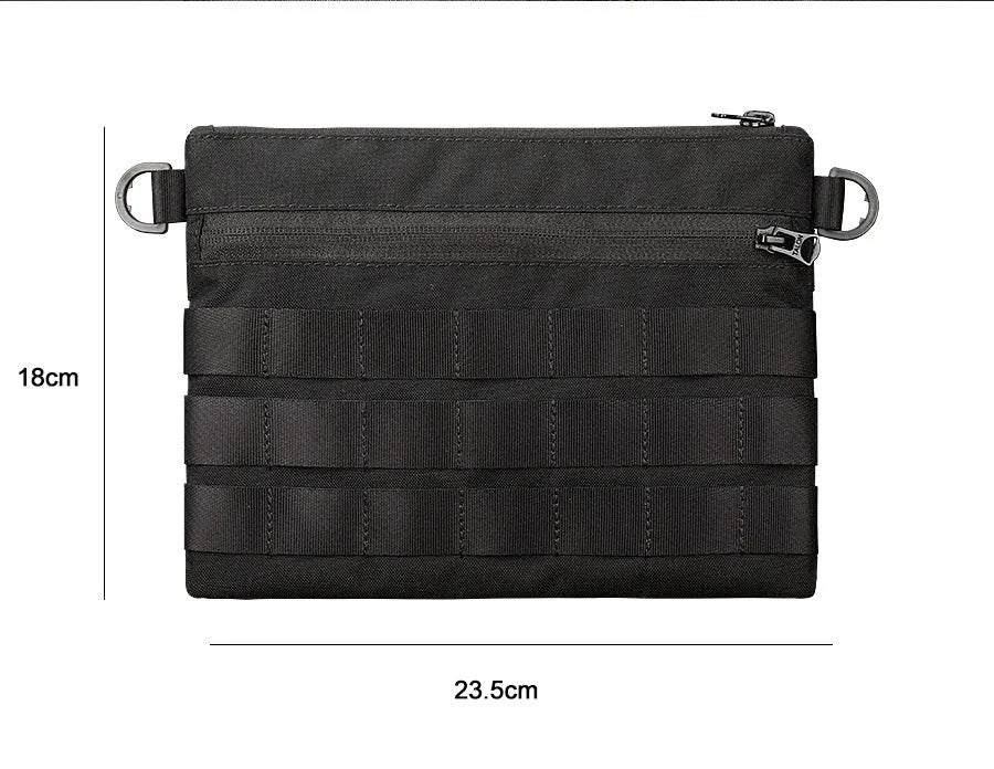 Black Oxford cloth military tactical outdoor pouch measuring 18 by 3.5 centimetres