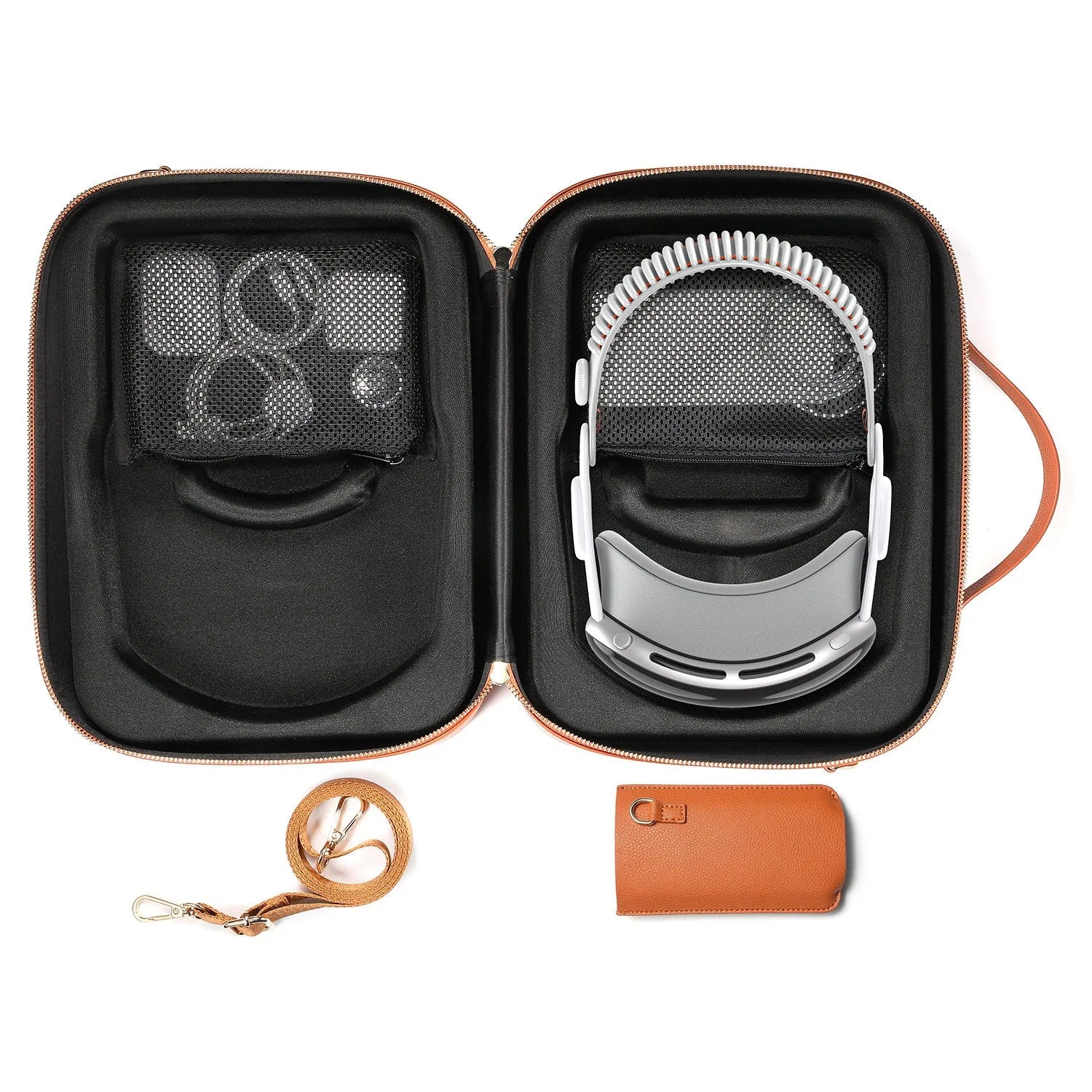 Vision Pro MR glasses superfiber storage box in black colour showing interior compartment