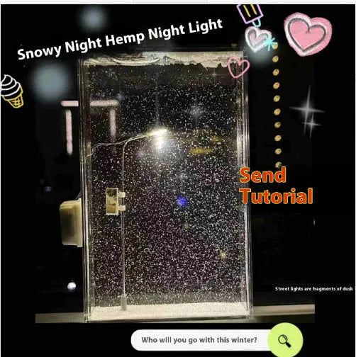 DIY snowy landscape night light with LED snowflake effects for Christmas desktop decoration