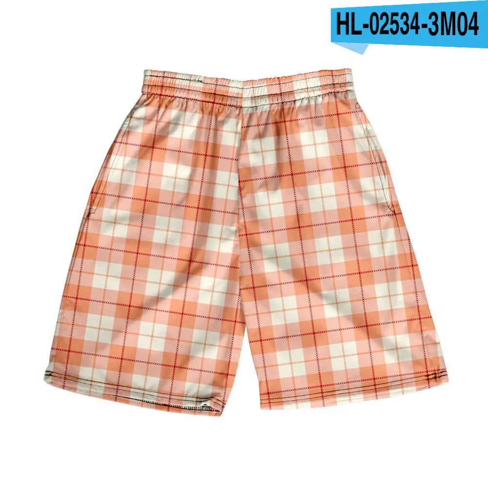 Men's plaid shorts with elastic waistband and straight leg design in multiple colour options