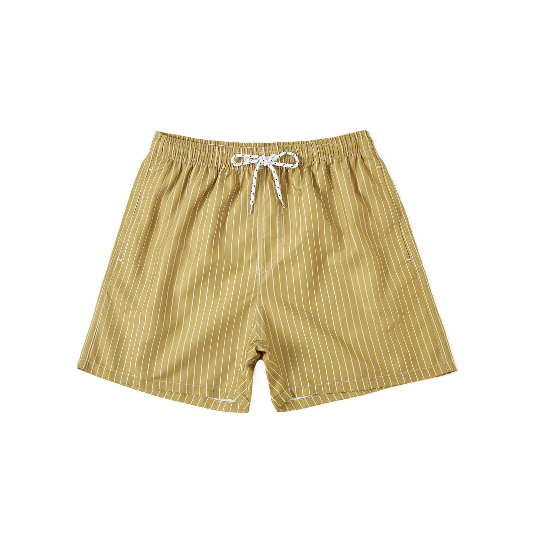 Polyester fibre striped beach shorts in navy blue, grey, khaki, or light blue colours