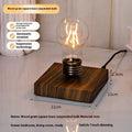 Suspension bulb creative night lamp with iron art construction and wood grain base
