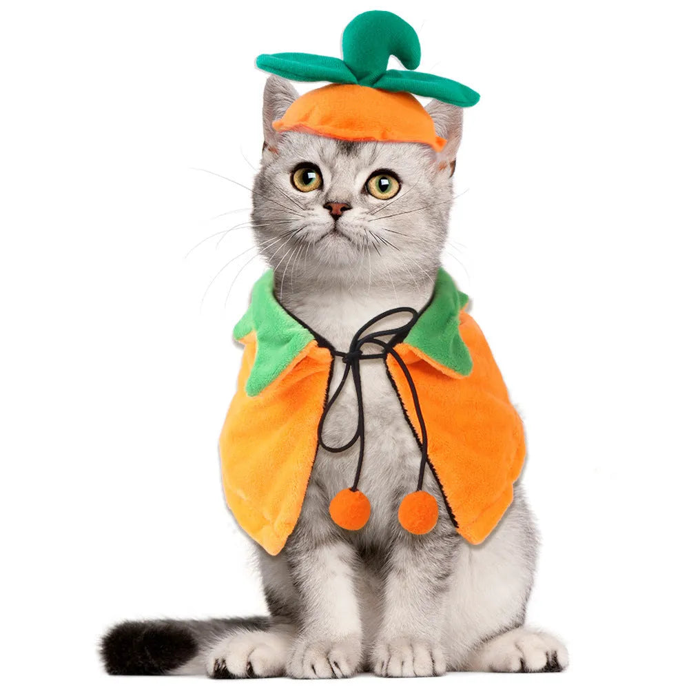 Halloween pumpkin pet cloak reversible design for dogs and cats with plush material