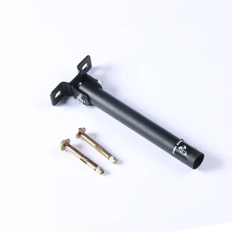 Steel wall-mounted rack holding multiple barbells vertically, showing 25 tube storage slots.