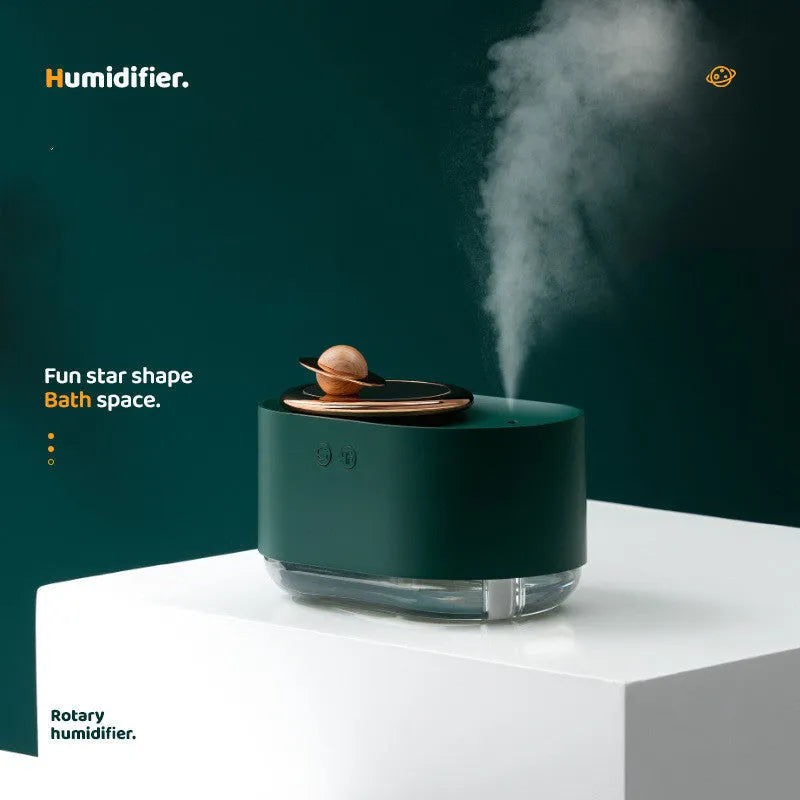 Rotating planet design USB humidifier in green colour with 0.5L water tank