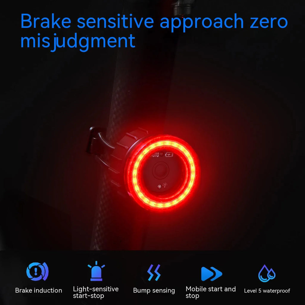 Black intelligent induction brake taillight for bicycles with aluminium alloy construction and mounting bracket