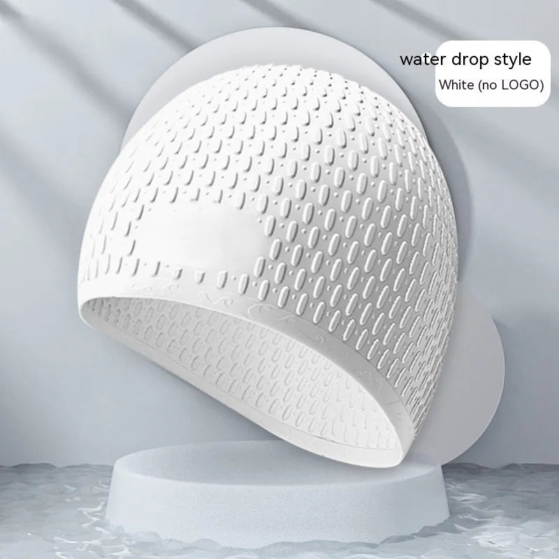 Solid colour silicone swimming cap in water drop shape for adult swimmers