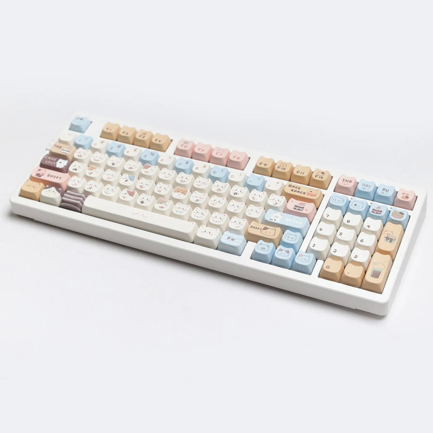 Sea Salt Cat PBT sublimation key cap set showing March past character design on mechanical keyboard