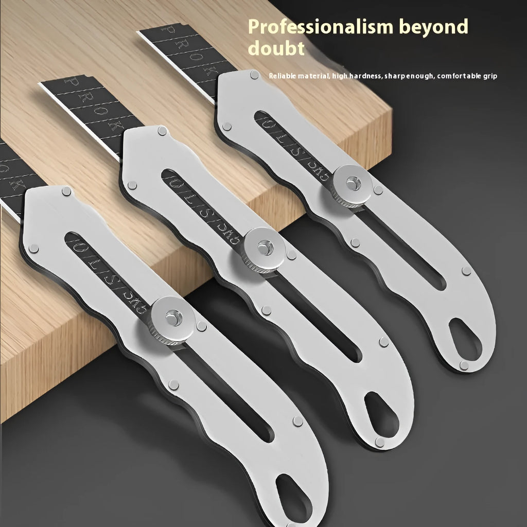 Stainless steel folding art knife with black blade and multiple replacement blades for craft cutting