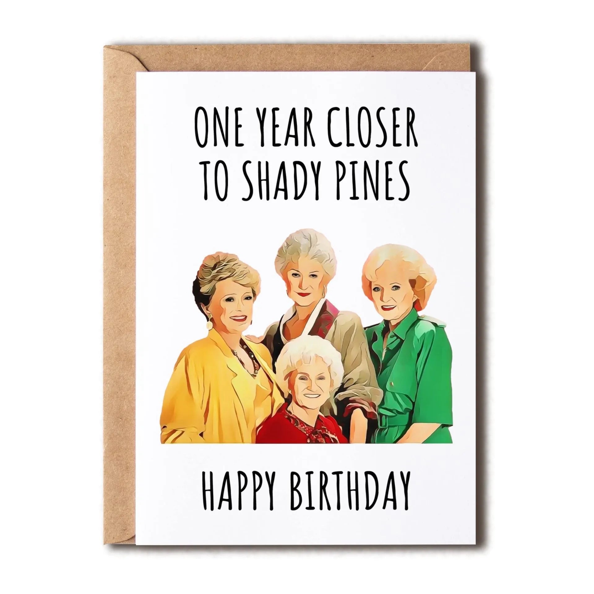 Simple printed paper birthday greeting card with a selection of coloured and kraft paper envelopes.