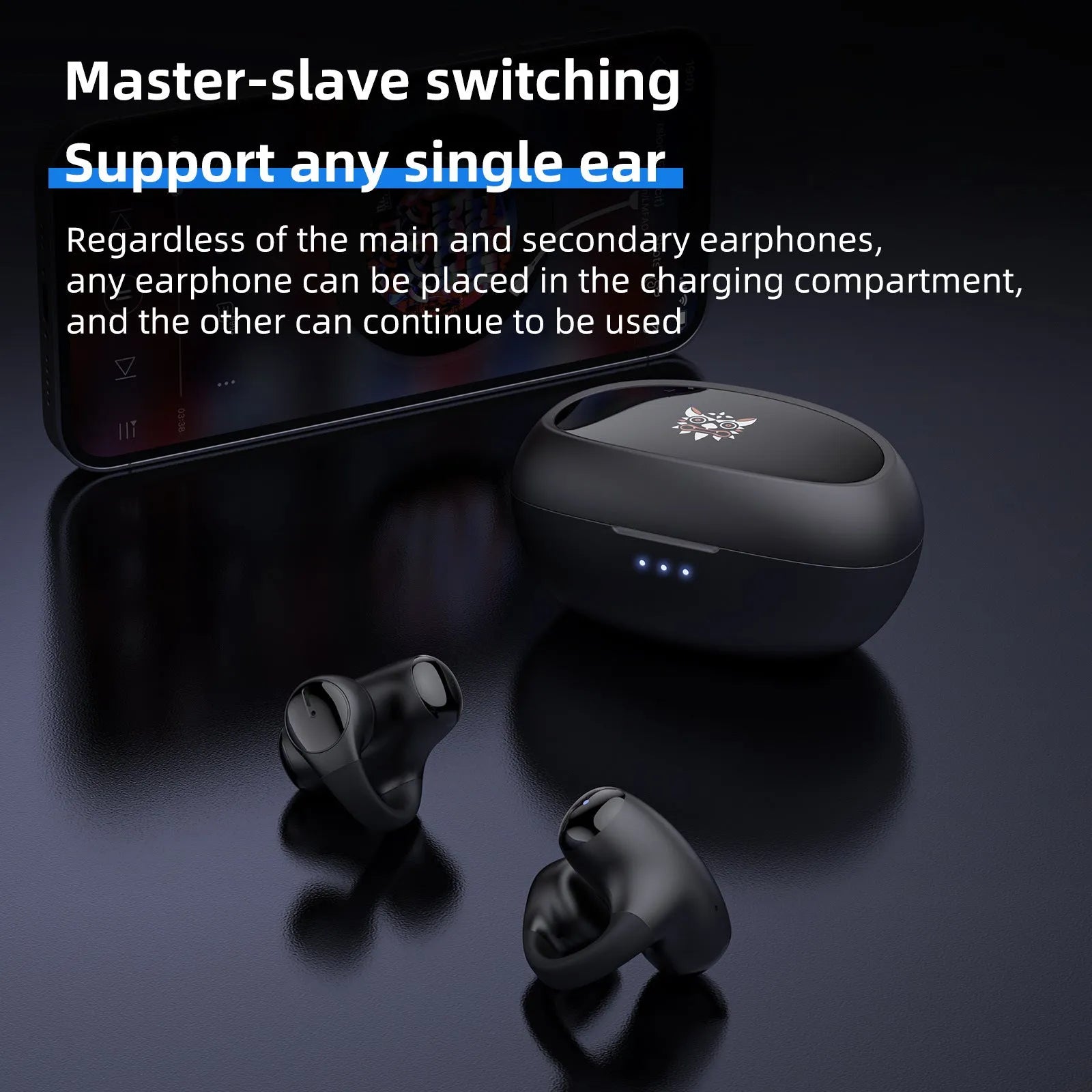 T306 Bluetooth wireless gaming headset with clip-on ear hook design in black or white colour
