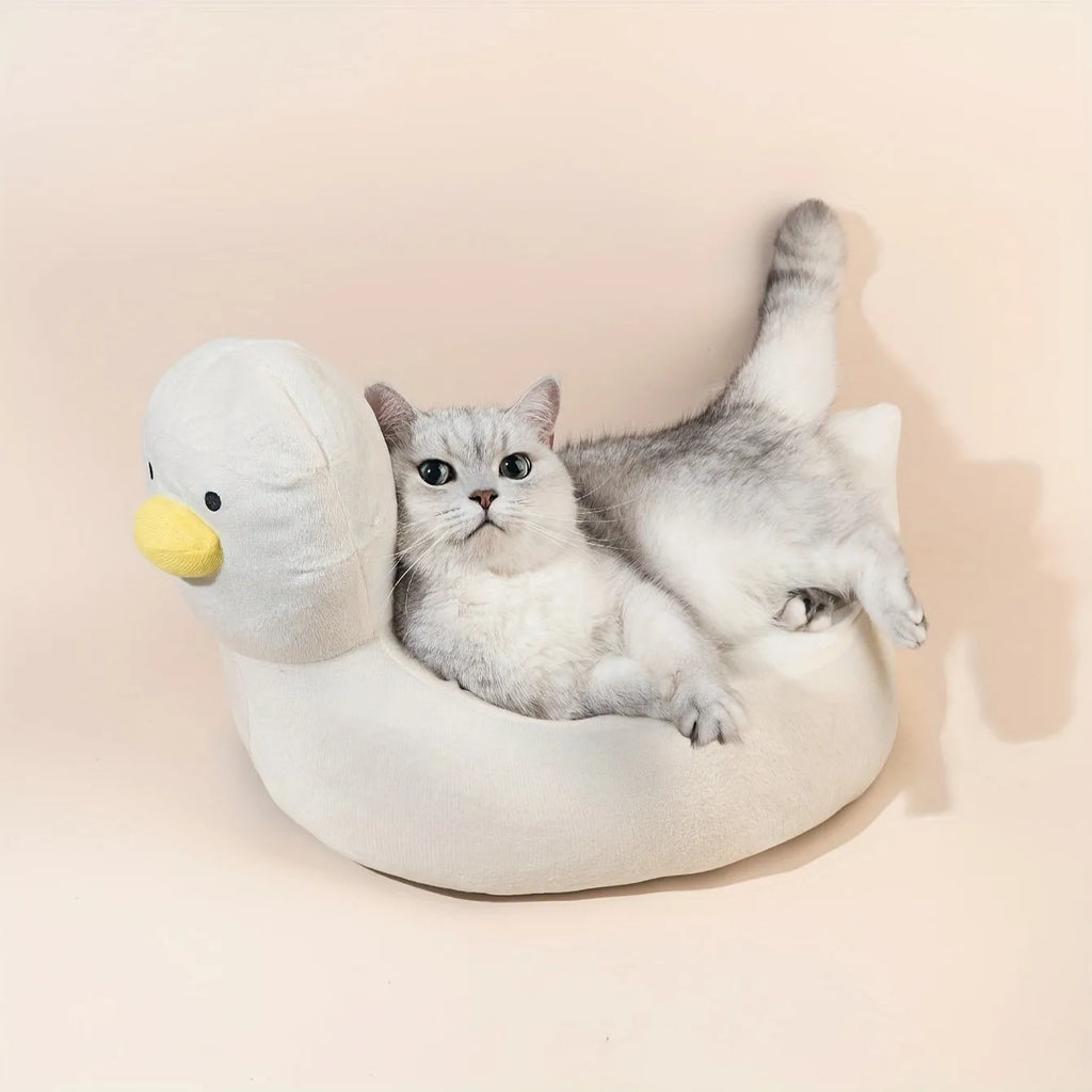 Blue duck-shaped fluffy pet bed sofa for small dogs and cats