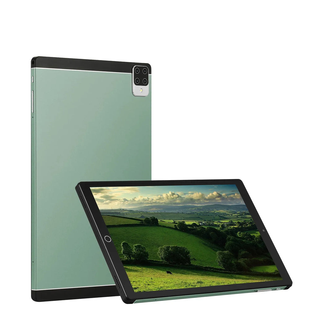 Android 15 tablet computer with 11.6-inch screen shown in black, blue, green, and orange colour options