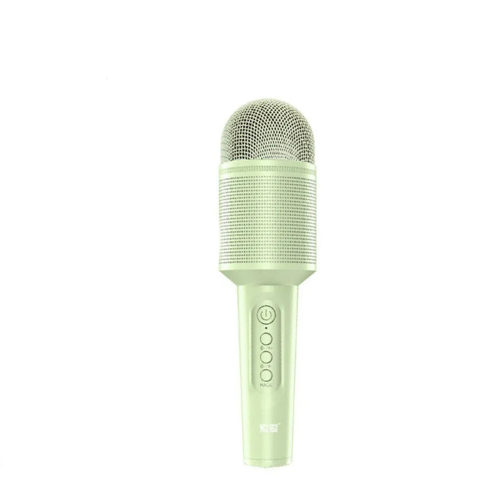Bluetooth karaoke microphone in pink, blue and green colour options with USB connectivity