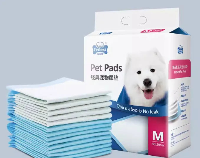 Thickened dog urine training pads showing adhesive backing and bamboo charcoal variety in multiple sizes