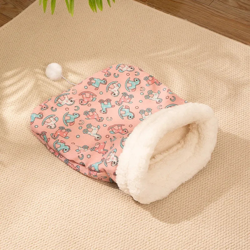 Cat sleeping bag nest pet bed measuring 50x40cm in blue rabbit pattern