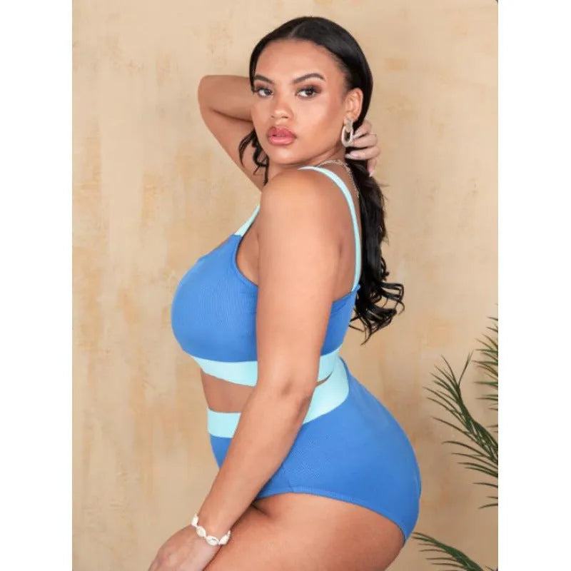 Polyester women's high waist bikini set with split sides in picture colour