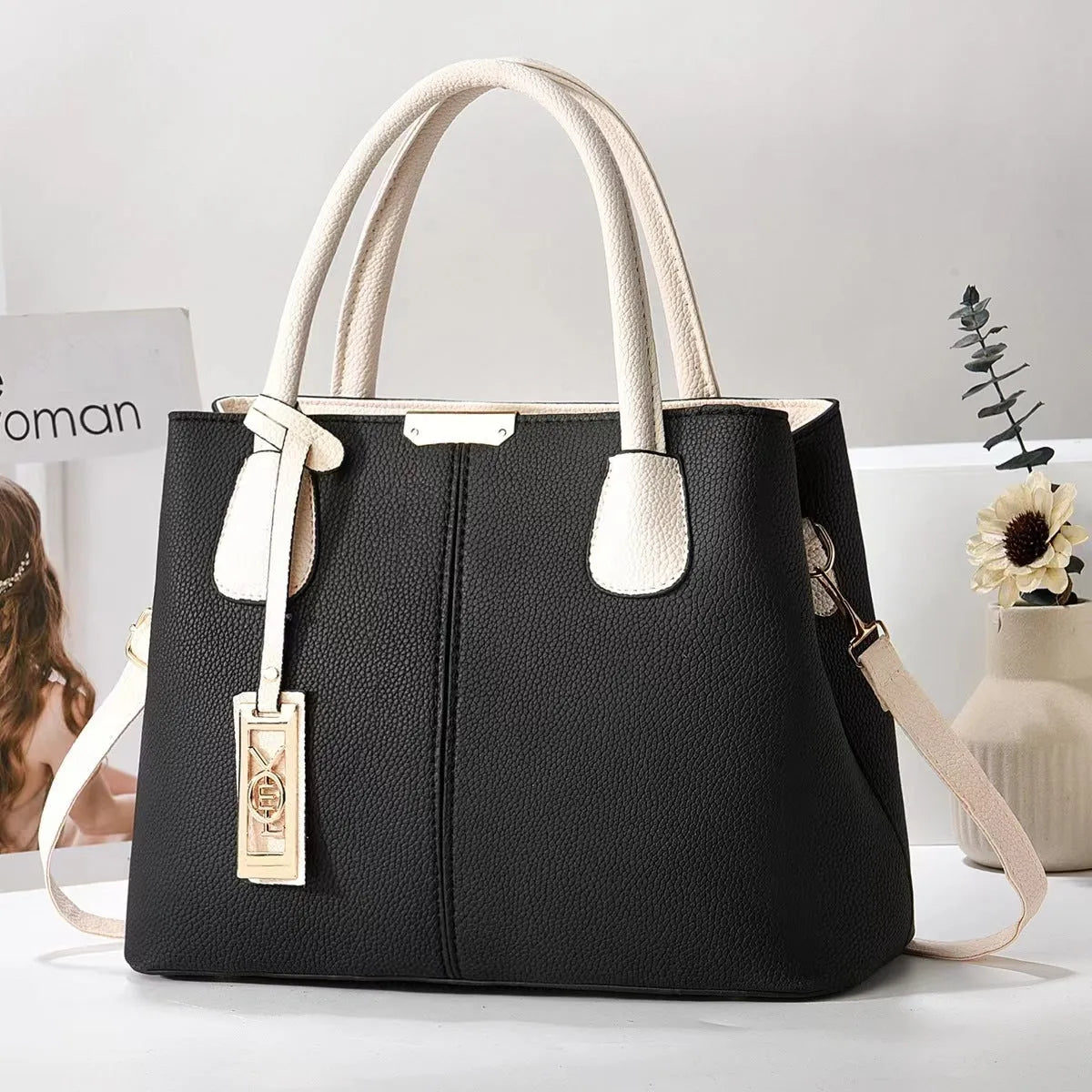 Soft PU women's shoulder bag in horizontal square shape with leather strap, available in multiple colours