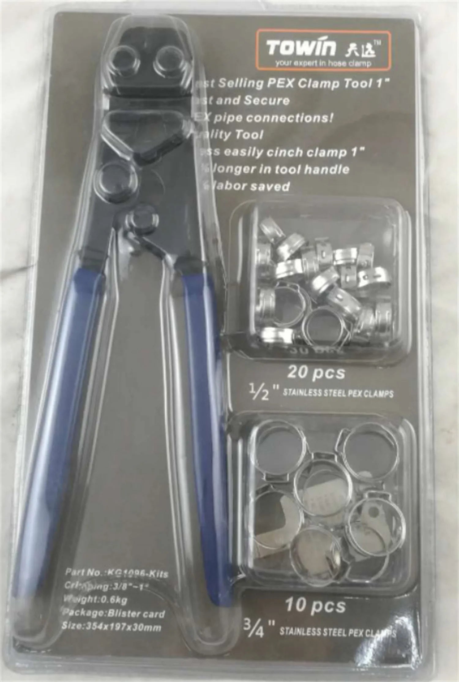 Metal PEX clamp tool set with carbon steel cutting edge and red cloth clamp