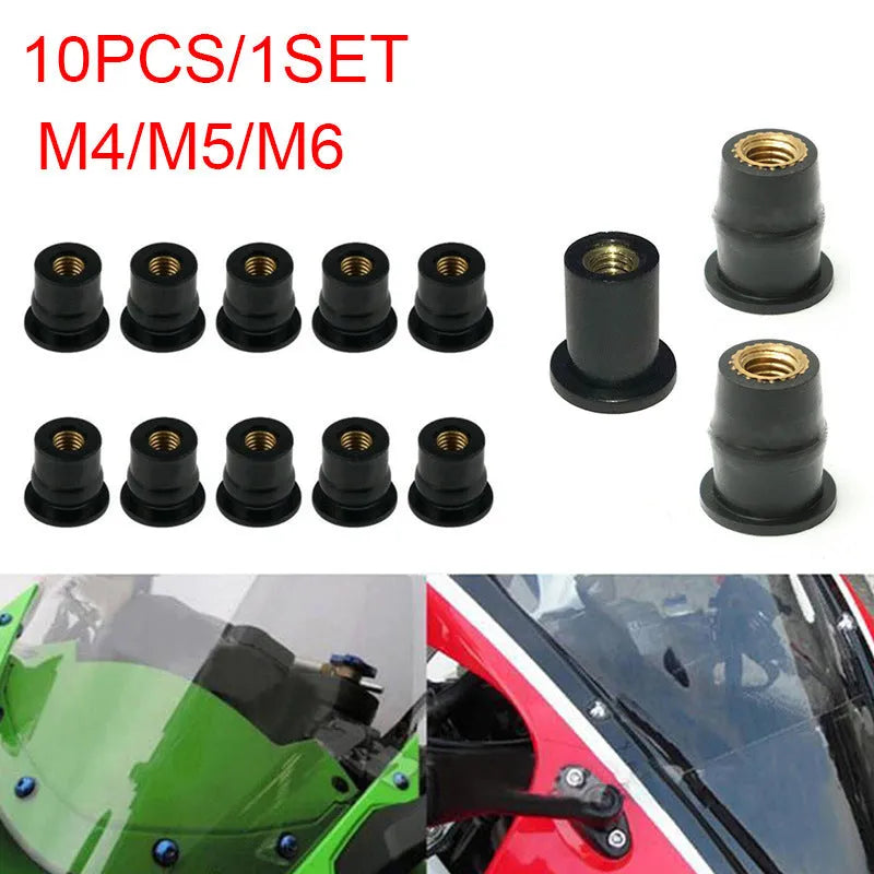 Motorcycle brass nut rubber well nut fasteners in black with M4 M5 M6 thread sizes