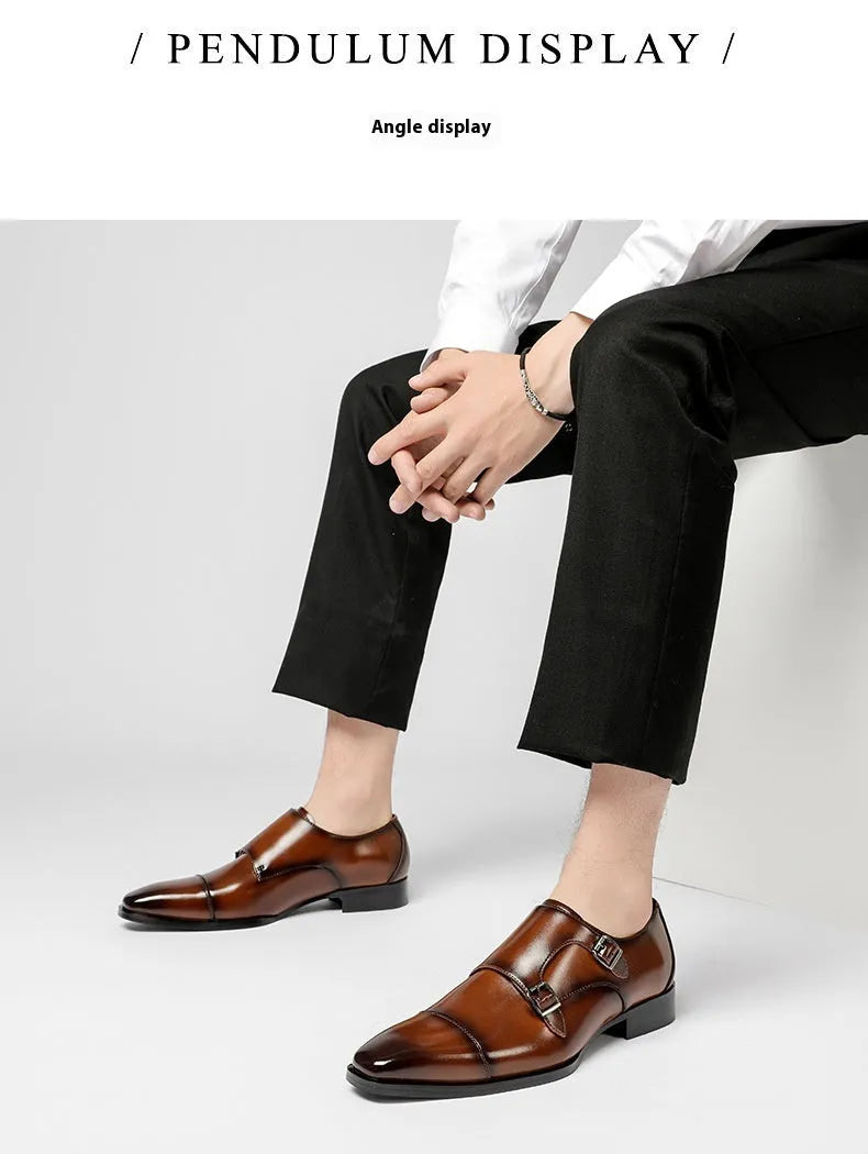 Men's casual leather shoes with square toe in black and light brown options