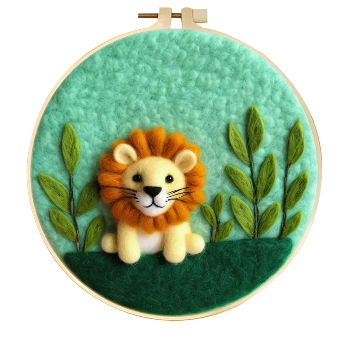 Round linen embroidery kit with wool felt materials for three-dimensional floral design