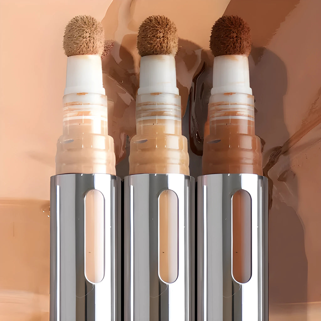 A concealer contour stick pen showing 24 different colour shades for waterproof makeup application.